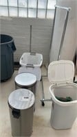 1 LOT 2-STAINLEES STEEL TRASH CAN./ 2-PLASTIC