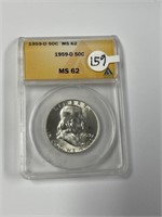 MS 62 1959 - D Sliver Franklin Half Dollar ANACS C
