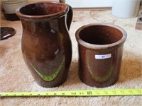 Pitcher and pottery crock