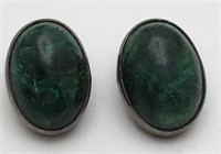 Sterling Silver Israel Green Stone Clip Earrings