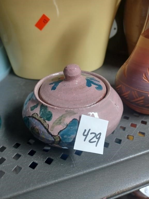 Handmade Signed Pottery Vase and Trinket Dish w/