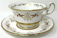 Coalport Cup & Saucer - White Gold w Red Accents