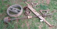 Antiue wood pulley, double tree, large pulley on