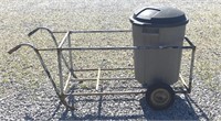 20 gallonTrash can with cart, 57”x 21 1/2”x 22”,