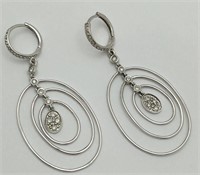 Pair Of 14k White Gold And Diamond Hoops Earrings