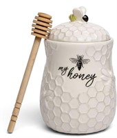 Young's Inc. Ceramic Honey Jar with Wooden Honey