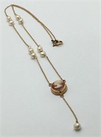 14k Gold, Pearl & Cameo Pendant Necklace