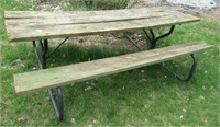Wood and metal picnic table.