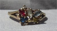 Ladies 10K yellow gold ring with mulit colored