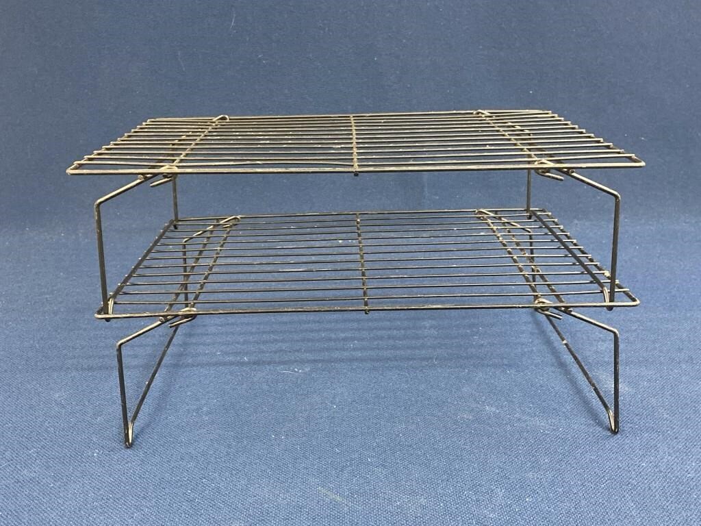 (2) Stackable/folding metal shelves