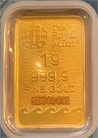 1 g 999.9 Fine Gold Bar Ser#SB046431