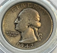1942 USA 90% Silver Quarter