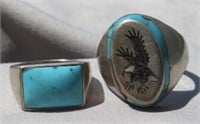 (2) Sterling silver and turquoise rings.