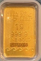 1g 999.9 Fine Gold Bar Ser#SB046434