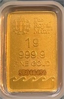 1g 999.9 Fine Gold Bar Ser#SB046436
