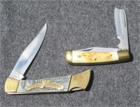 2 Blade stag handle pocket knife and eagle design