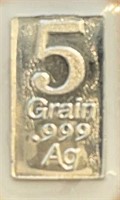 5 Grain .999 Fine Silver Bar