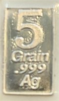 5 Grain.999 Fine Silver Bar