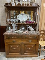Antique Hutch, Mirror Back, Marble