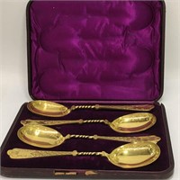 Set Of 4 Goldtone Serving Spoons In Case