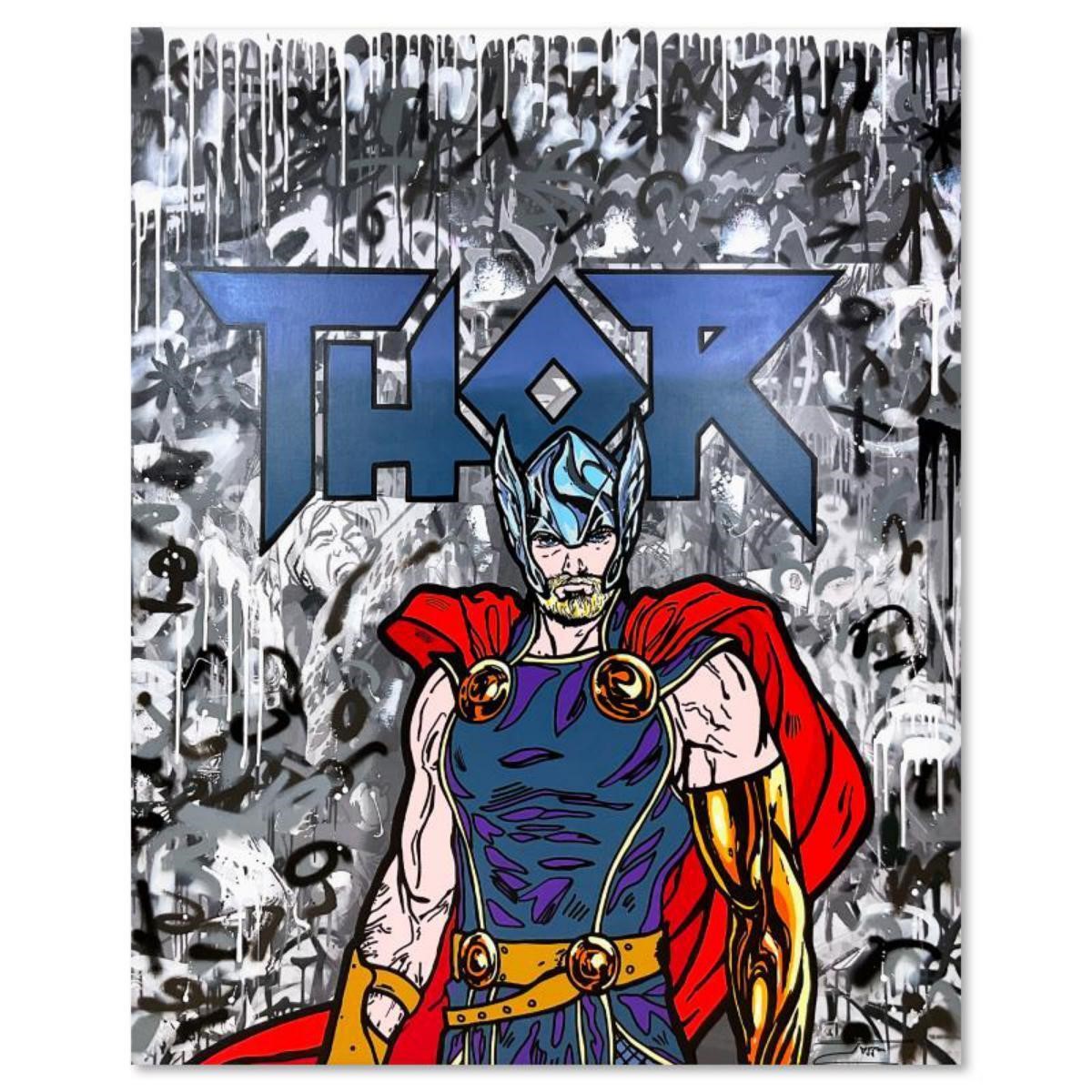 Jozza, "Hey Thor" Unique Mixed Media on Canvas, Ha