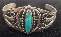 Marked Sterling Silver & Turquoise Bracelet