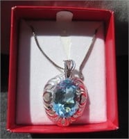 Sterling necklace and pendant with aqua marine