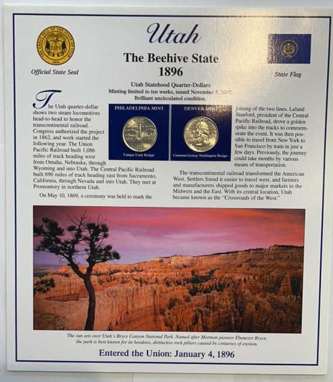 2007 USA Utah Statehood Quarters & Stamps