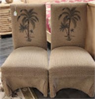 2 PARSON CHAIRS WITH PALM TREES COSTAL DECOR