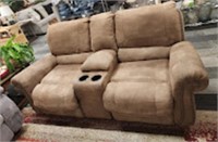 ELECTRIC TAN RECLINING LOVE SEAT WITH CONSOLE