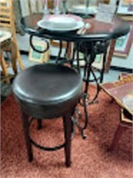 ROUND HIGH TOP TABLE AND 2 STOOLS