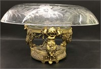 Figural Brass And Cut Glass Center Bowl