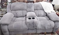 GREY RECLINING LOVE SEAT WITH CENTER CONSOLE