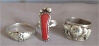 (3) Various sterling silver rings.