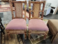 PAIR OF RED RATTEN CHAIRS RED CUSHIONED SEATS