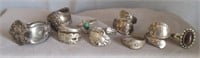 (7) Spoon rings and (2) sterling silver gemstone