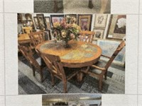 WOODEN TILED TOP TABLE WITH 6 CHAIRS