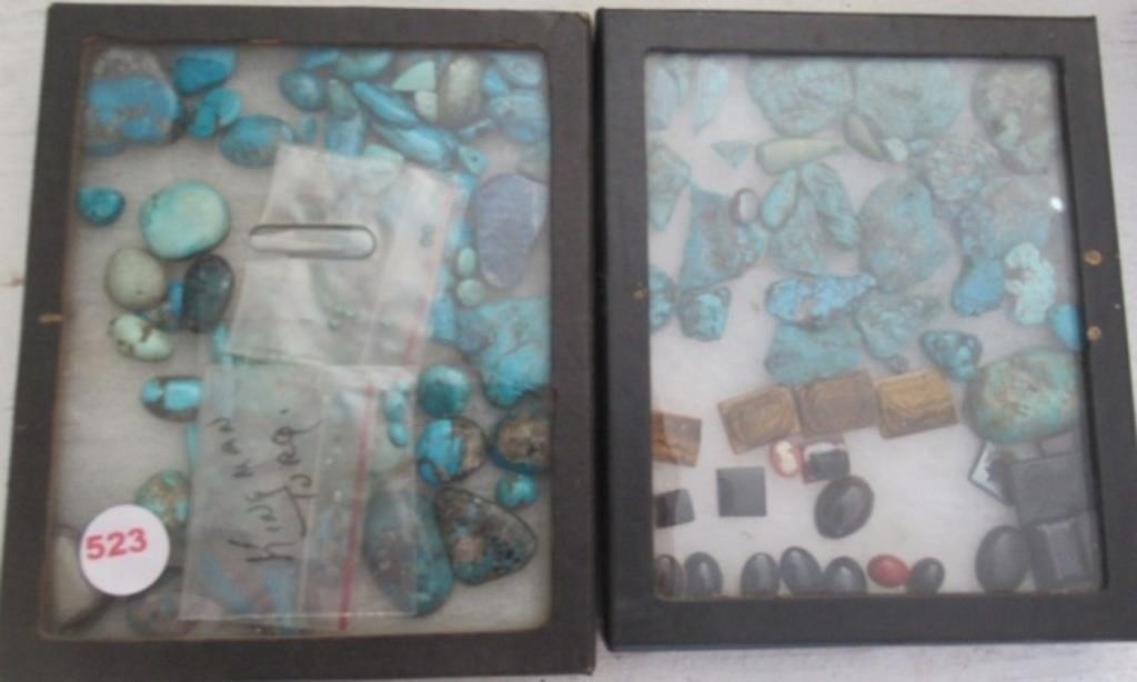 (2) Gemstone displays with gemstones and others.
