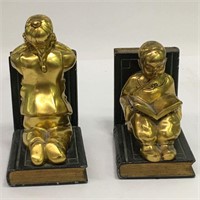 Pair Of Oriental Figural Goldtone Bookends
