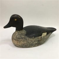 Signed D. S. Wooden Carved & Painted Duck Decoy