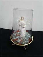 9 in glass candle holder with Angel decor