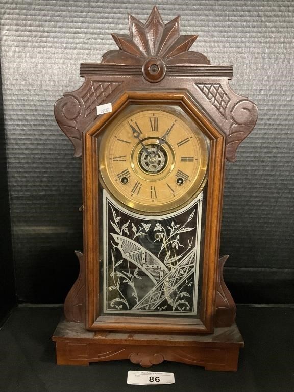 Antique E. Ingraham Wooden Mantel Clock.