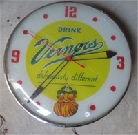 Vintage Vernor's clock. Measures: 20.5" diameter.