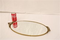 20" Brass Framed Oval Mirrored Tray
