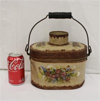 Handpainted Antique Metal Lunch Box w/ Handle