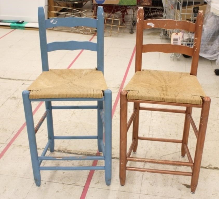 Pair of Rush Bottom Stools / Chairs ~ READ