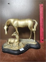 Vintage Brass Horse and Foal Large Horse Deco