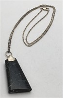 Sterling Silver Necklace & Black Stone Pendant