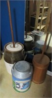 Wood and crock butter churn with bale handles and