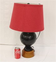 23" Black & Red Lamp w/ Wood Base ~ Works